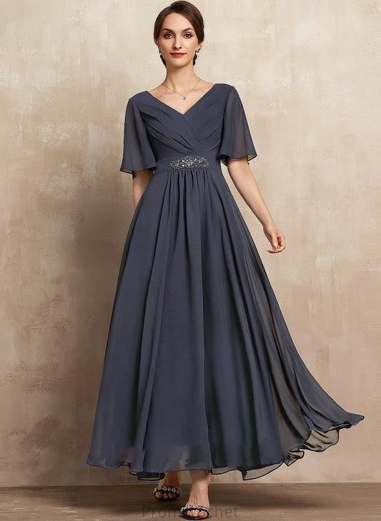 Ankle-Length Mother Chiffon V-neck the Sequins Mother of the Bride Dresses A-Line Bride Lizeth of Dress Beading Ruffle With