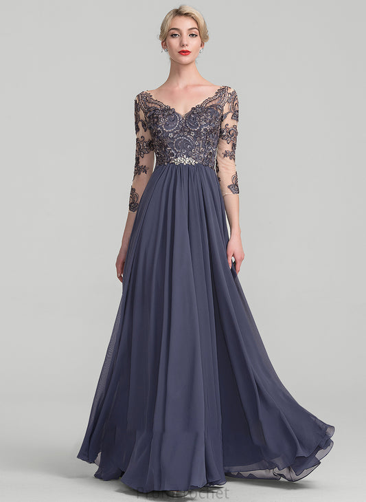 Bride Chiffon Dress A-Line Mother of the Bride Dresses Lace the Floor-Length Aleena of Mother V-neck