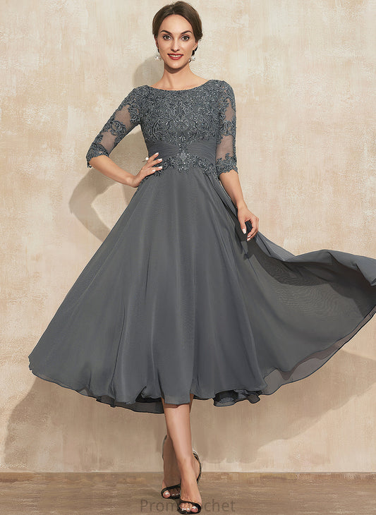 Lilliana Dress With Neck of A-Line Bride Mother of the Bride Dresses Chiffon Mother Tea-Length Lace Sequins the Scoop