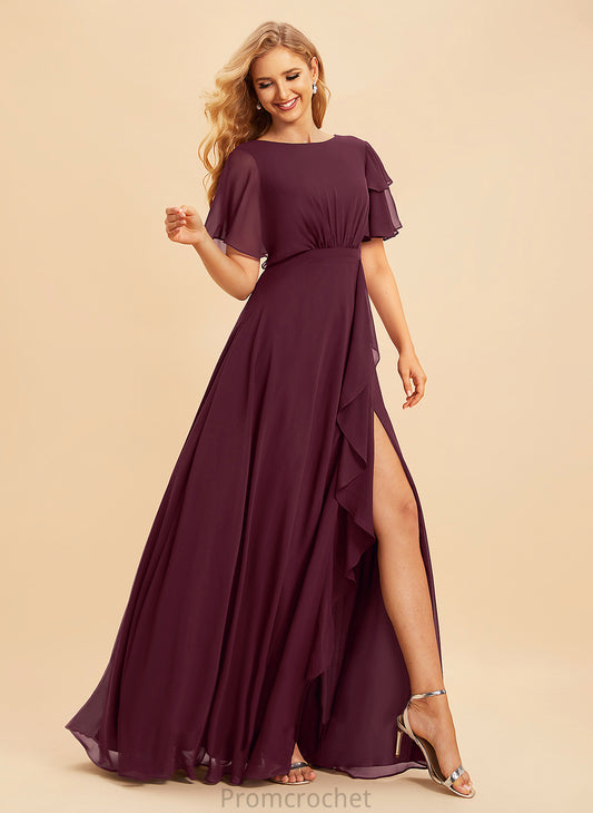 Length Fabric Floor-Length Silhouette ScoopNeck Embellishment Neckline Ruffle SplitFront A-Line Cynthia Floor Length Bridesmaid Dresses