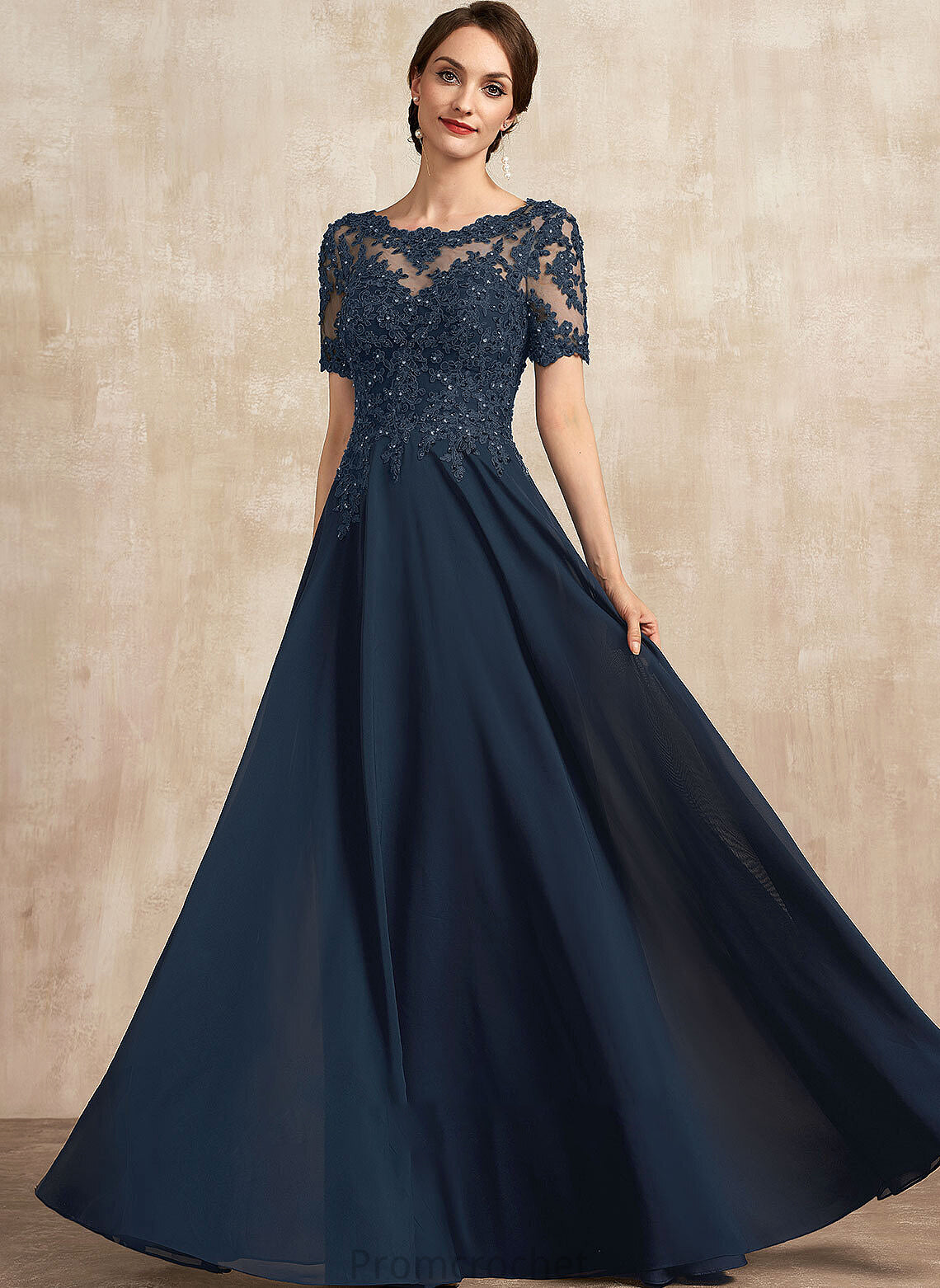 Floor-Length Scoop Beading Dress Chiffon A-Line Mother Neck With Sequins the of Mother of the Bride Dresses Carla Lace Bride