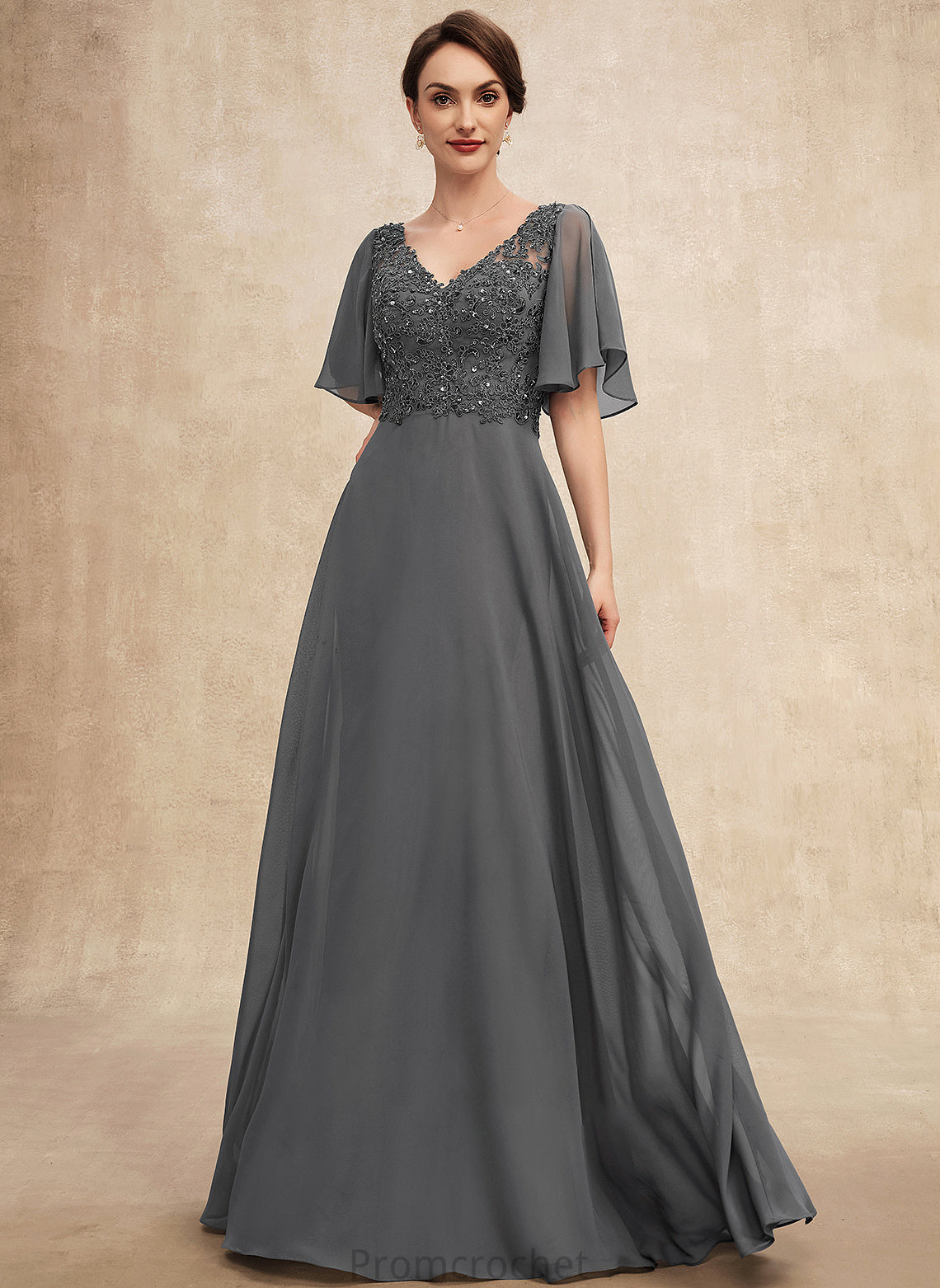 With Mother Beading A-Line Bride Floor-Length Mother of the Bride Dresses V-neck Sequins Chiffon the of Dress Lace Jess