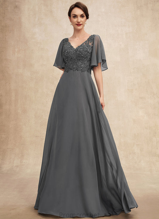 With Mother Beading A-Line Bride Floor-Length Mother of the Bride Dresses V-neck Sequins Chiffon the of Dress Lace Jess