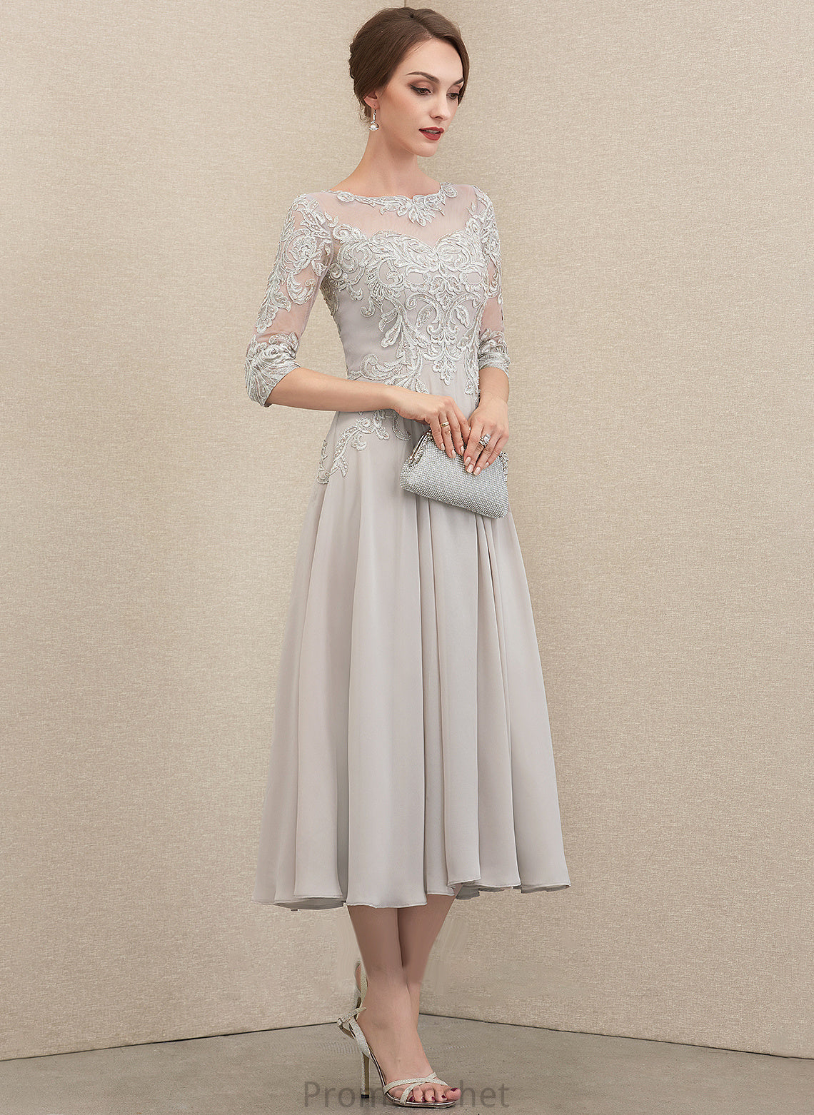 Yamilet Lace Dress the Bride Scoop Sequins Chiffon Mother Mother of the Bride Dresses Neck With Tea-Length A-Line of Beading