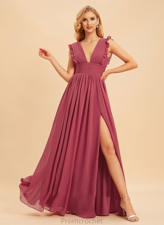 Silhouette Embellishment Ruffle SplitFront V-neck Length Floor-Length Fabric A-Line Neckline Madilyn Knee Length Bridesmaid Dresses