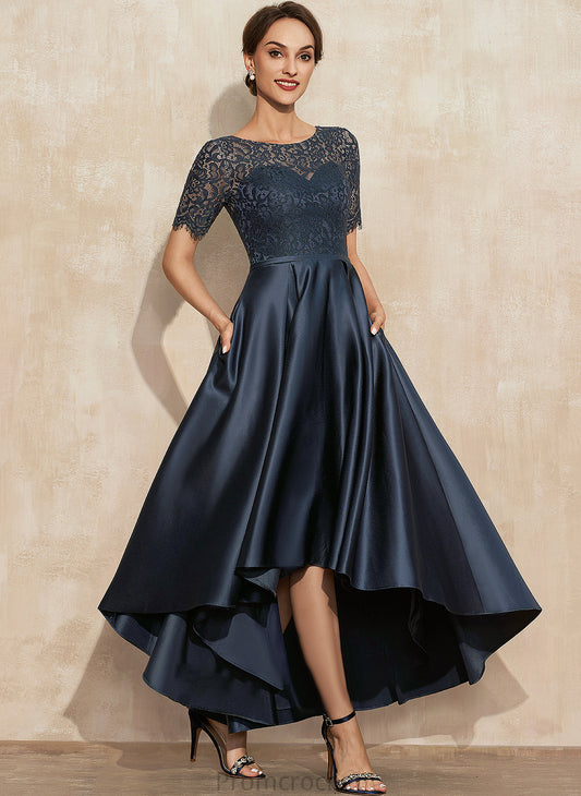 Satin Lace of Bride A-Line Pockets Neck With Mother of the Bride Dresses Scoop Dress Mother Natalie Asymmetrical the