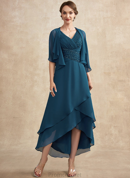 Asymmetrical of Paula Mother A-Line Dress With Sequins V-neck Bride Mother of the Bride Dresses Chiffon the Ruffle Beading