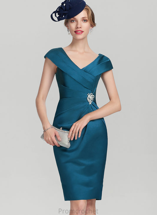 Satin Mother of the Bride Dresses Ruffle Alexa Beading Mother Bride V-neck of Sheath/Column With Knee-Length Dress the