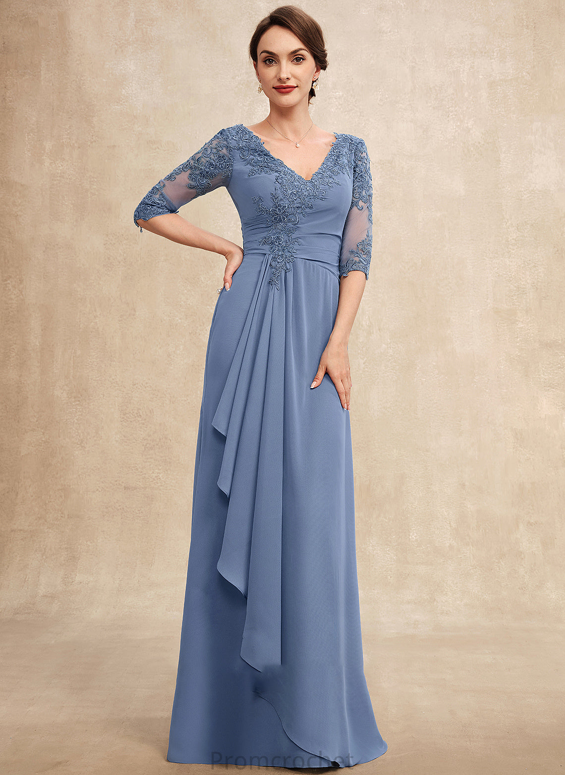 With Dress A-Line Mother Giuliana Mother of the Bride Dresses Floor-Length Bride Chiffon Ruffles Cascading V-neck of Lace the