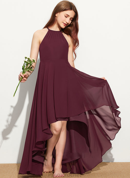 Asymmetrical With A-Line Neck Chiffon Junior Bridesmaid Dresses Georgia Ruffle Scoop