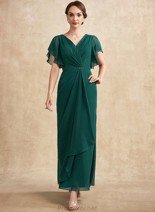 Sequins Mother of the Bride Dresses Chiffon Beading Ruffle Ankle-Length the A-Line Bride Sasha of Dress V-neck With Mother