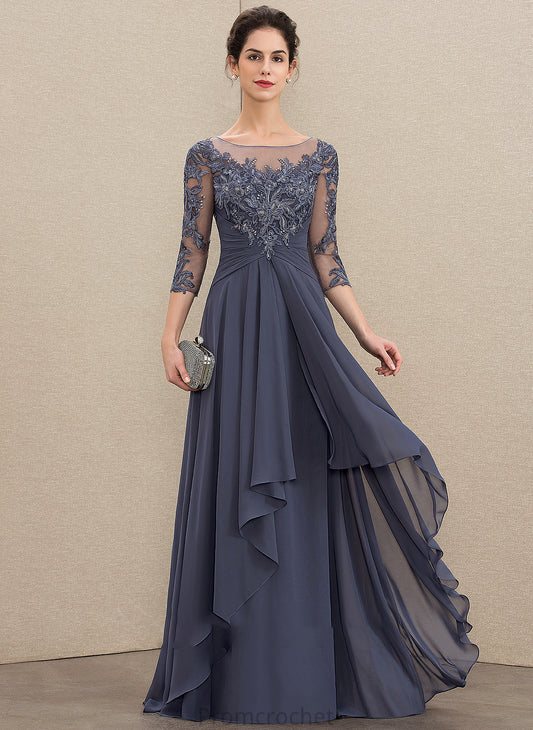 Scoop A-Line Lace Mother Chiffon Neck Tania Cascading of the Bride Mother of the Bride Dresses With Ruffles Floor-Length Dress