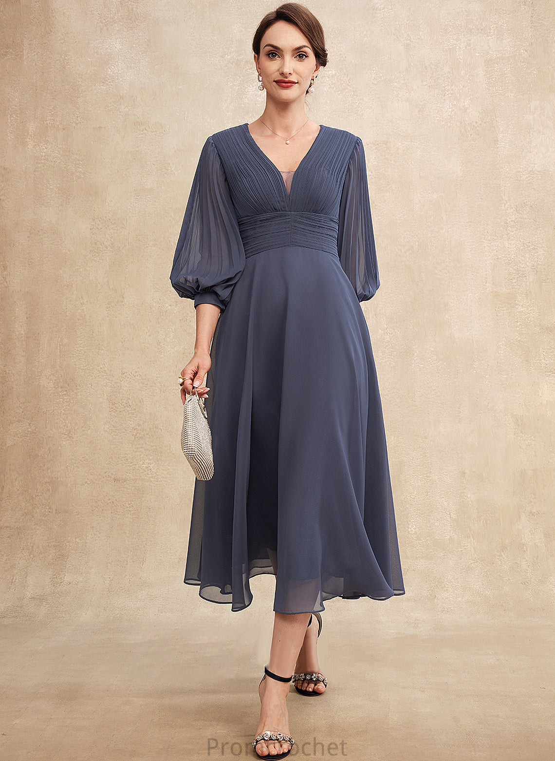 of Mother Gillian Tea-Length Chiffon V-neck Bride Ruffle With Mother of the Bride Dresses A-Line the Dress