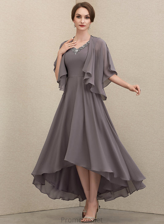 Mother of the Bride Dresses of Bride Asymmetrical the Dress Chiffon Beading V-neck Mother Sequins Armani A-Line With