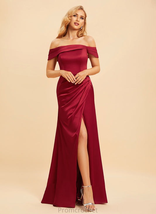 Fabric Embellishment Neckline Length SplitFront Off-the-Shoulder A-Line Floor-Length Silhouette Athena Spaghetti Staps A-Line/Princess Bridesmaid Dresses