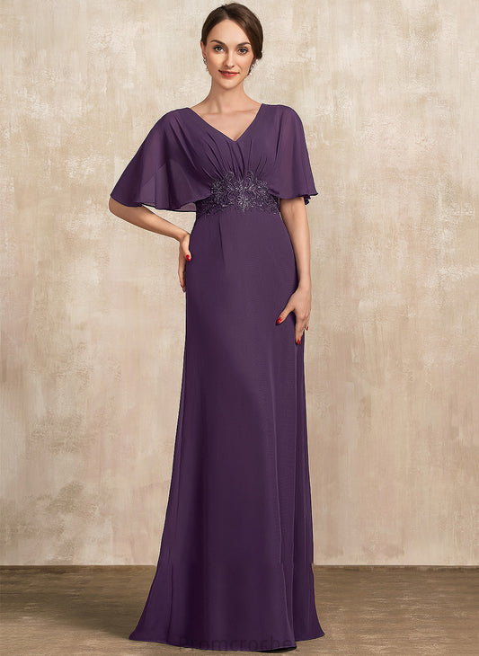 Floor-Length Chiffon Sequins Lace With Mikaela Mother of the Bride Dresses the of Bride Dress Mother V-neck A-Line