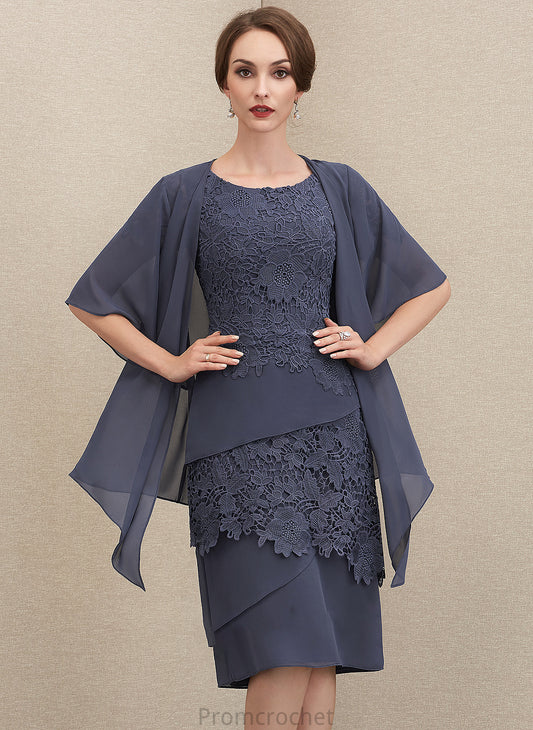 Delaney Mother of the Bride Dresses Neck Mother Chiffon Bride Dress of Scoop Lace the Knee-Length Sheath/Column