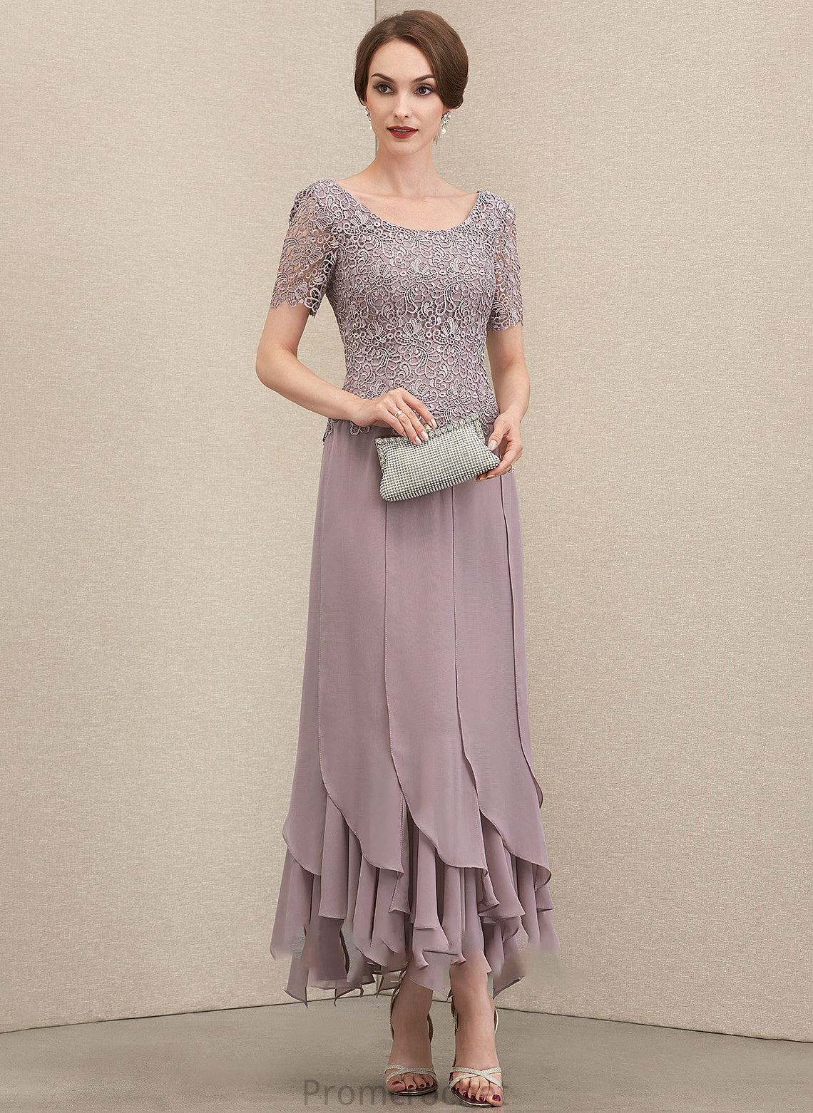 Mother of the Bride Dresses Ankle-Length With Ruffles Lace Scoop the of Dress Mother Cascading Chiffon Neck Izabella A-Line Bride