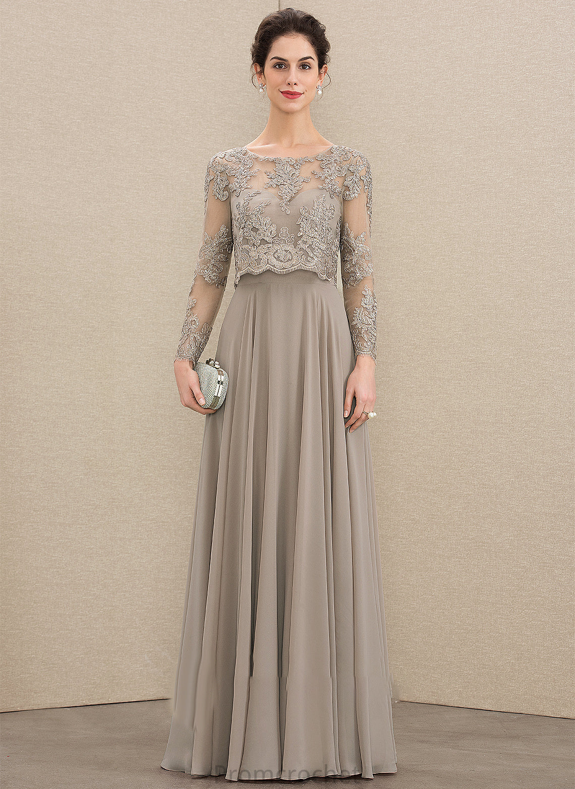 the Floor-Length Chiffon Dress of A-Line Mother Sequins With Scoop Bride Mother of the Bride Dresses Lace Kaliyah Neck