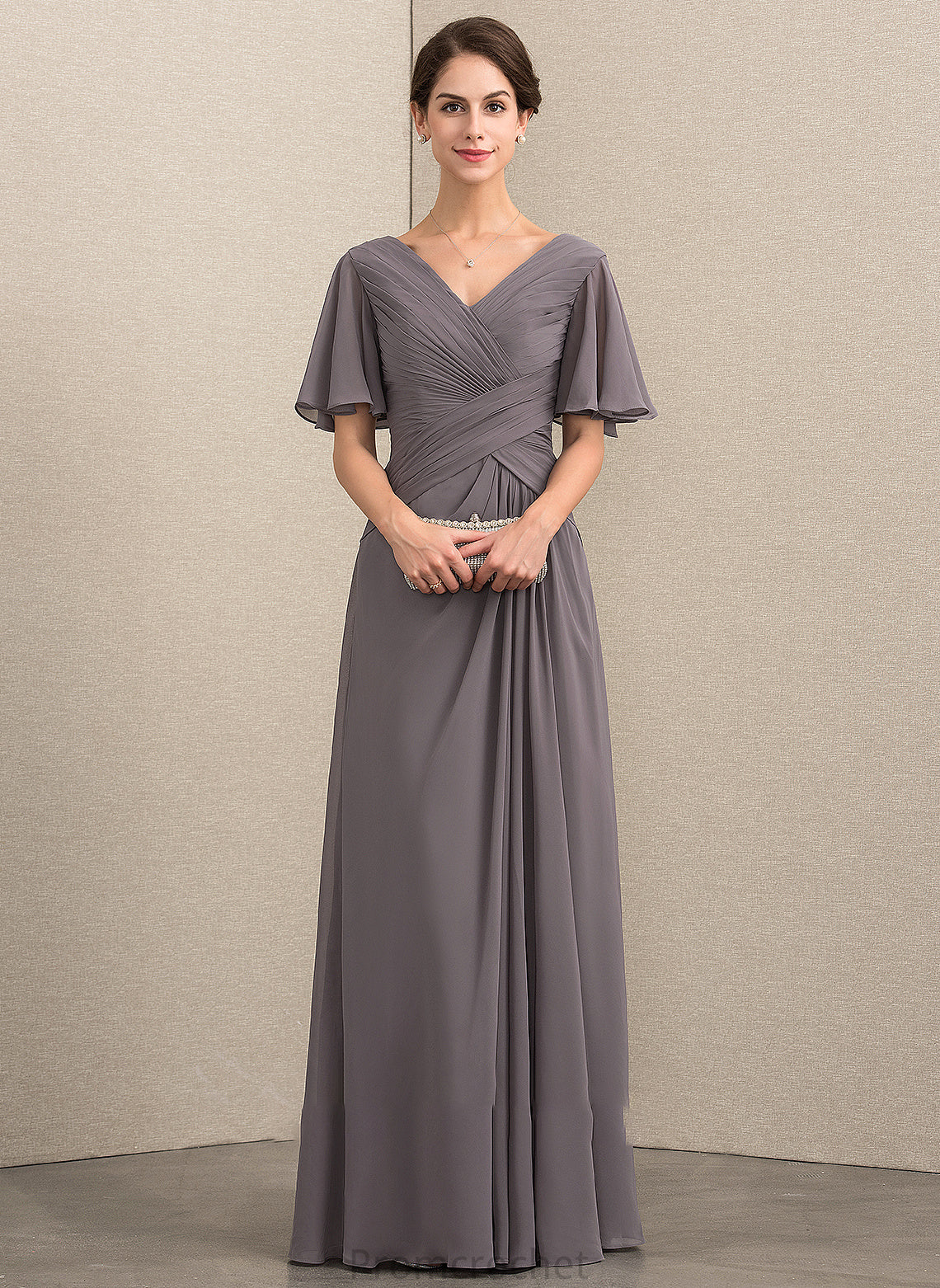 Chiffon Floor-Length Ruffle the Mother A-Line Mother of the Bride Dresses Dress With Bryanna Bride of V-neck