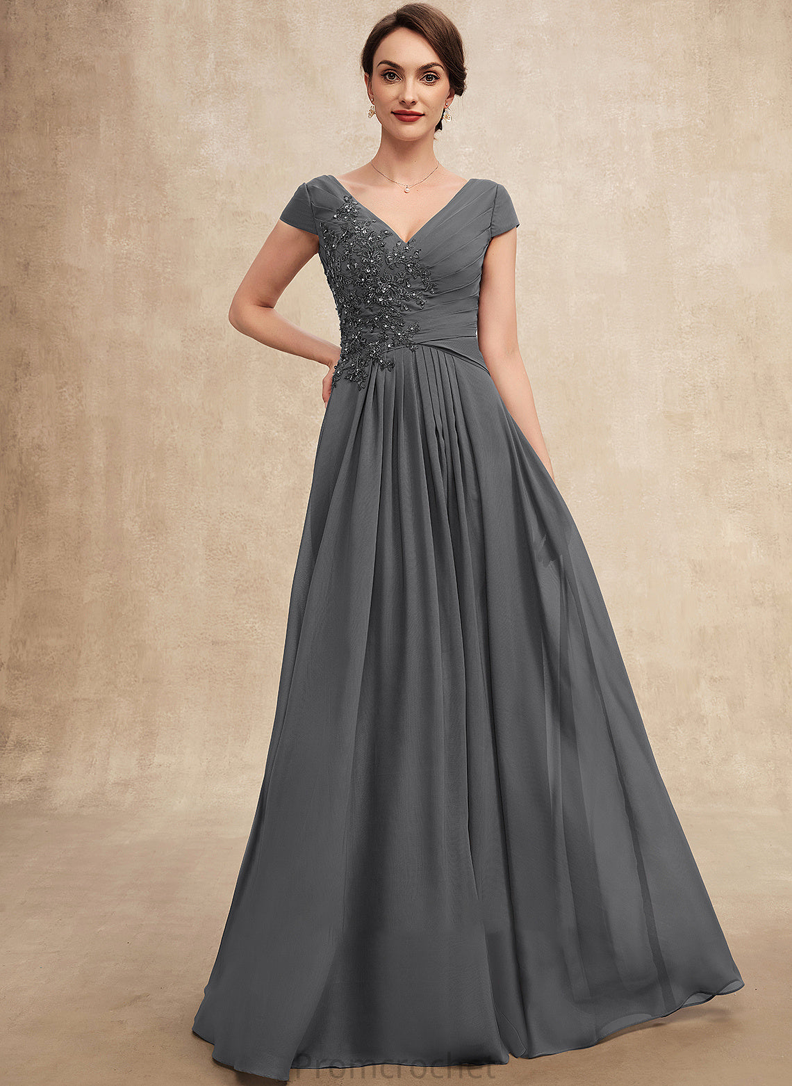 A-Line Mother of the Bride Dresses Bride Floor-Length of the Sequins Ruffle With Beading Chiffon Dress Sally Lace Mother V-neck