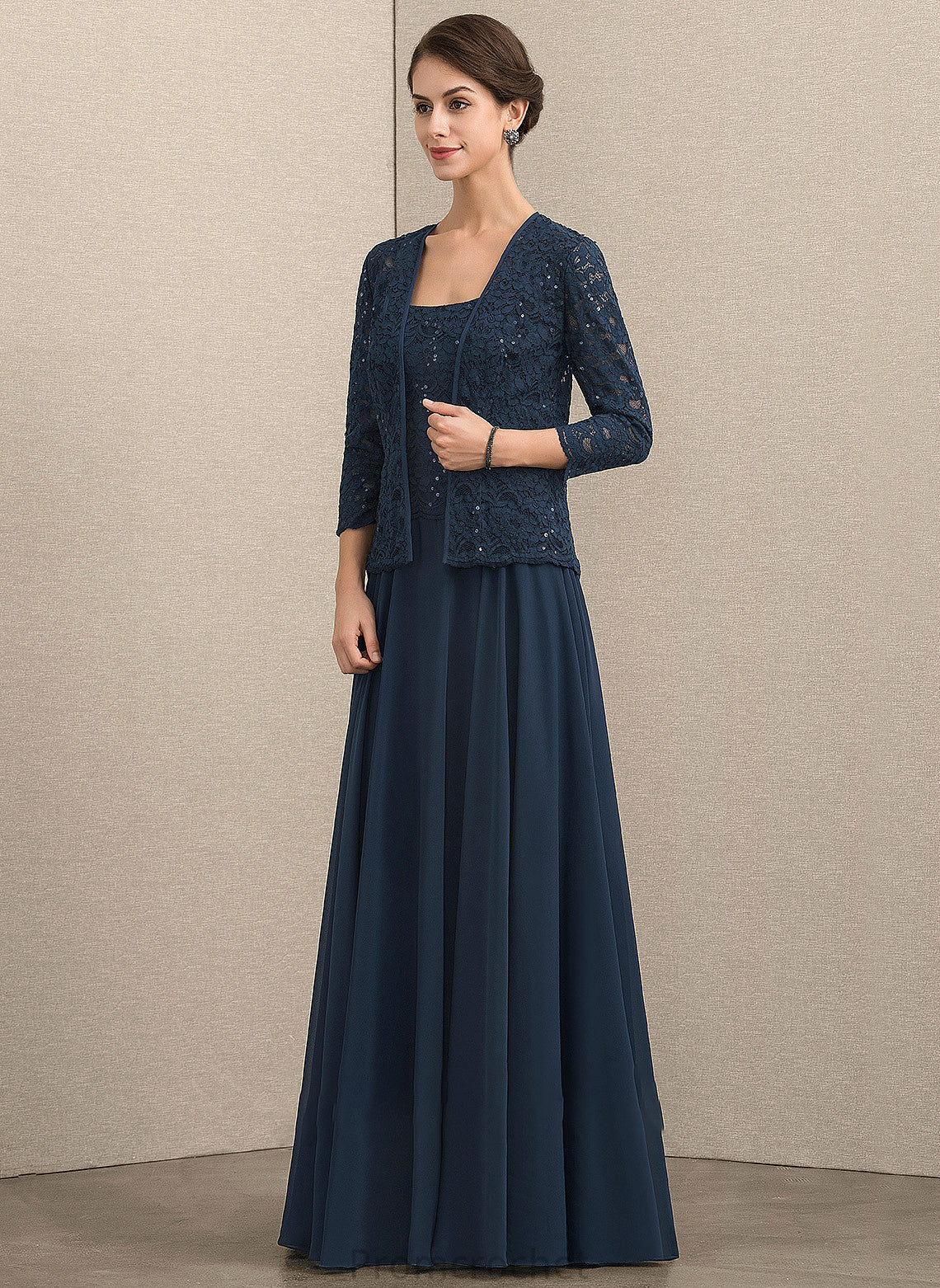 Floor-Length Square Chiffon Sequins Dress the With A-Line Mother Mother of the Bride Dresses Neckline Lace Olympia of Bride