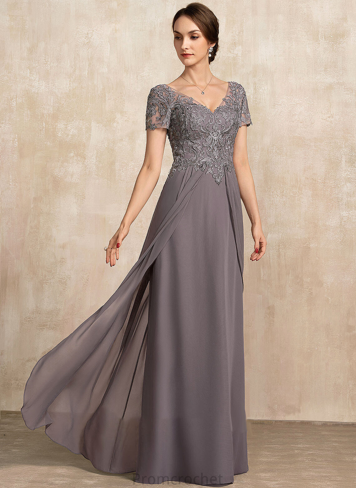 Chiffon the Mother of the Bride Dresses Catherine V-neck A-Line Floor-Length Mother of Dress Lace Bride