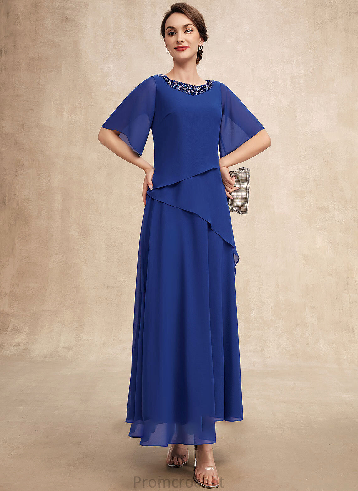 Taylor With Mother of the Bride Dresses Bride Chiffon Ankle-Length Dress of A-Line Neck Mother Beading Scoop the