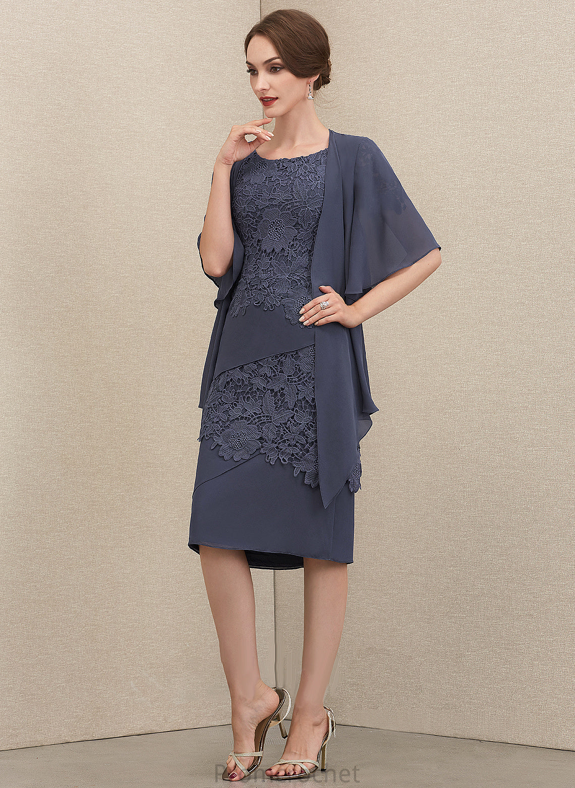 Delaney Mother of the Bride Dresses Neck Mother Chiffon Bride Dress of Scoop Lace the Knee-Length Sheath/Column