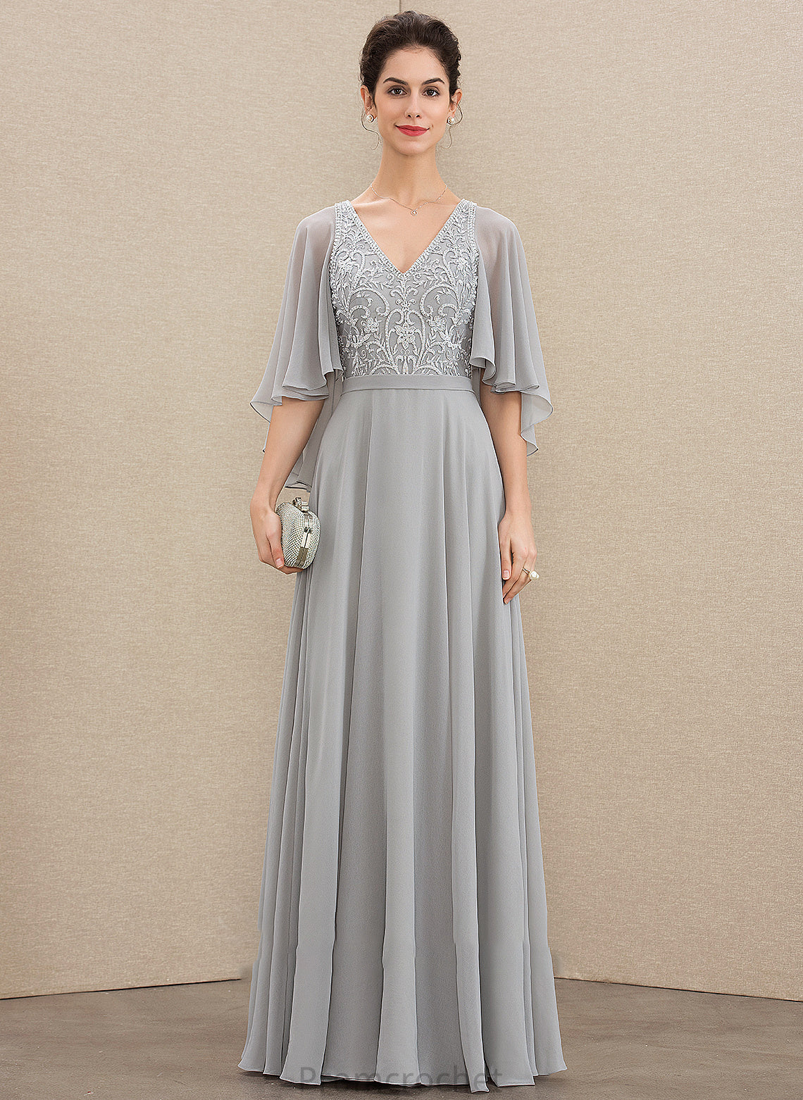 Mother of the Bride Dresses Dress Chiffon the Mother A-Line Lace Floor-Length With V-neck of Bride Beading Sequins Rosie