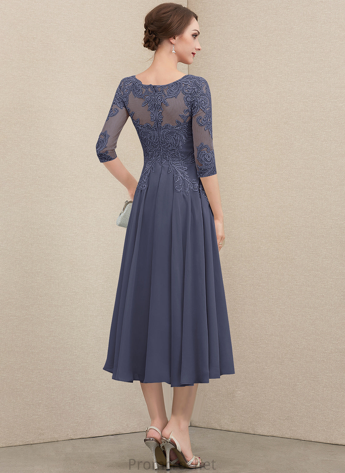 Yamilet Lace Dress the Bride Scoop Sequins Chiffon Mother Mother of the Bride Dresses Neck With Tea-Length A-Line of Beading