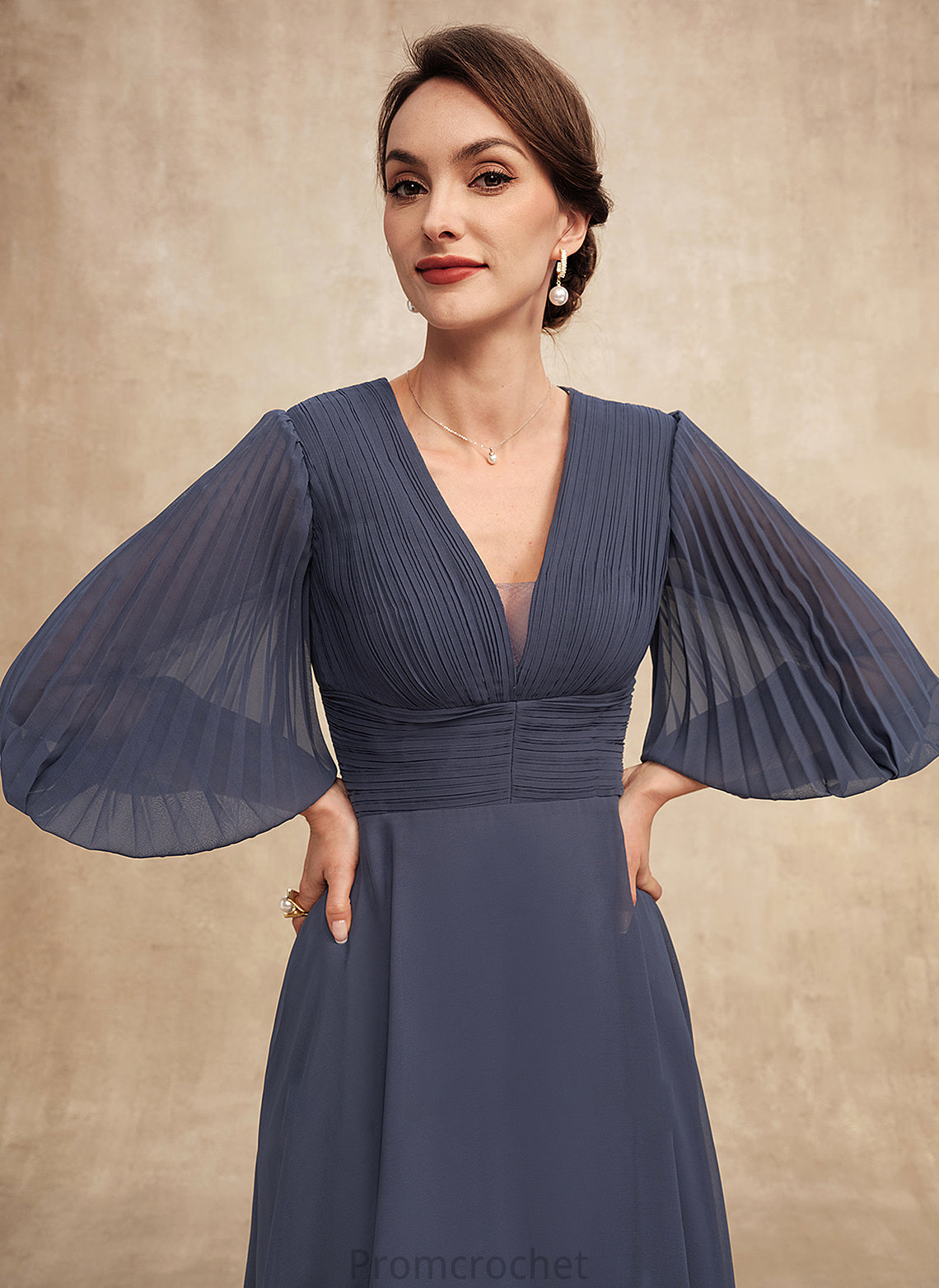 of Mother Gillian Tea-Length Chiffon V-neck Bride Ruffle With Mother of the Bride Dresses A-Line the Dress