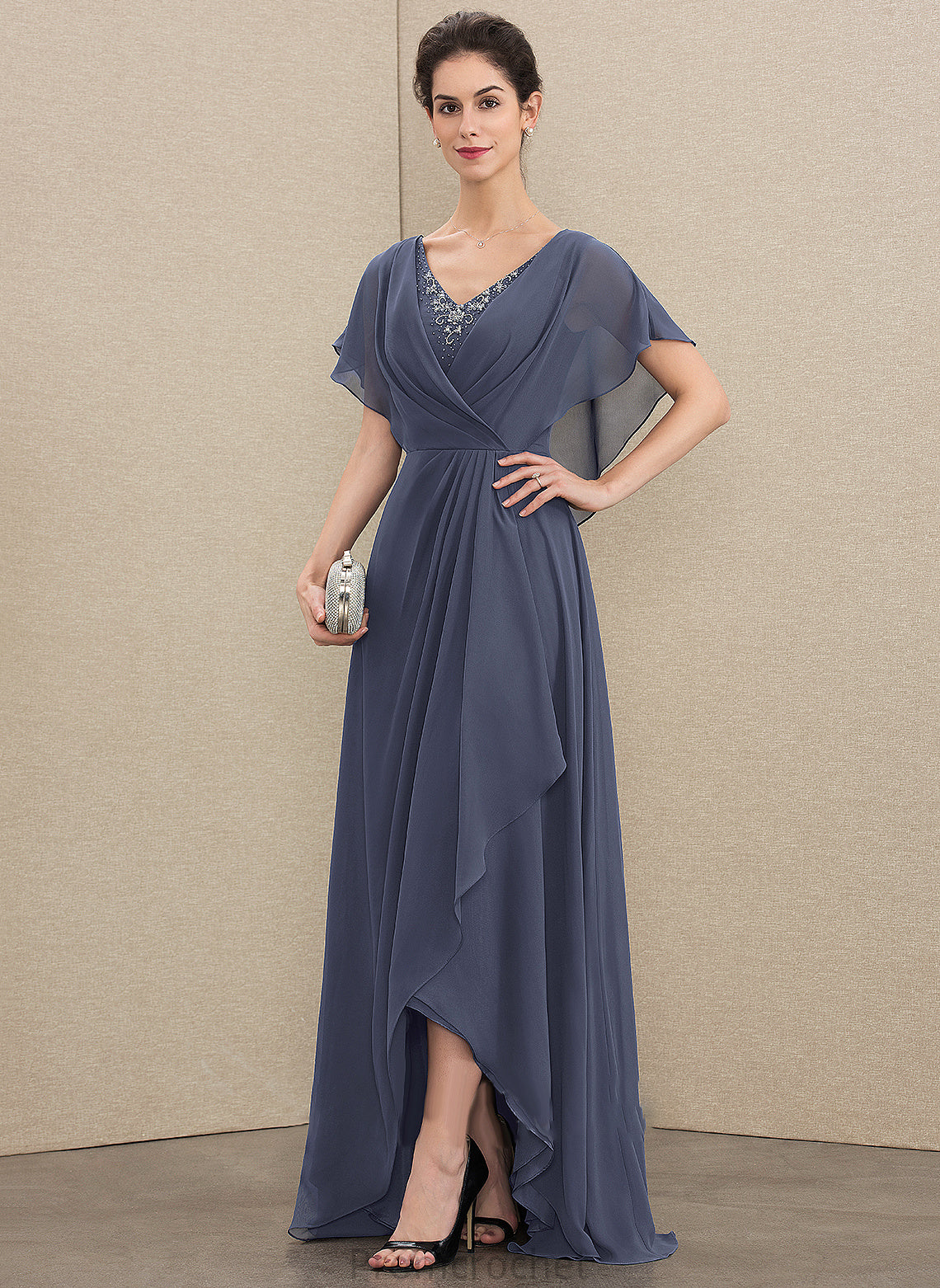 With Mother Chiffon Beading Mother of the Bride Dresses Asymmetrical Bride A-Line V-neck of Naomi Sequins the Dress