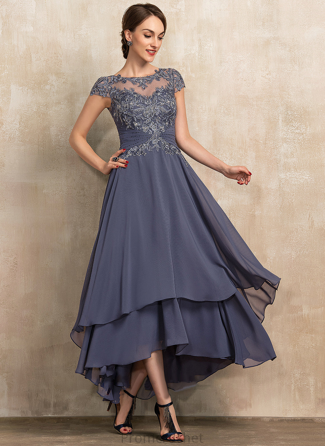 A-Line the Bride Dress Neck Lucile Chiffon Lace With Asymmetrical of Scoop Beading Mother Mother of the Bride Dresses