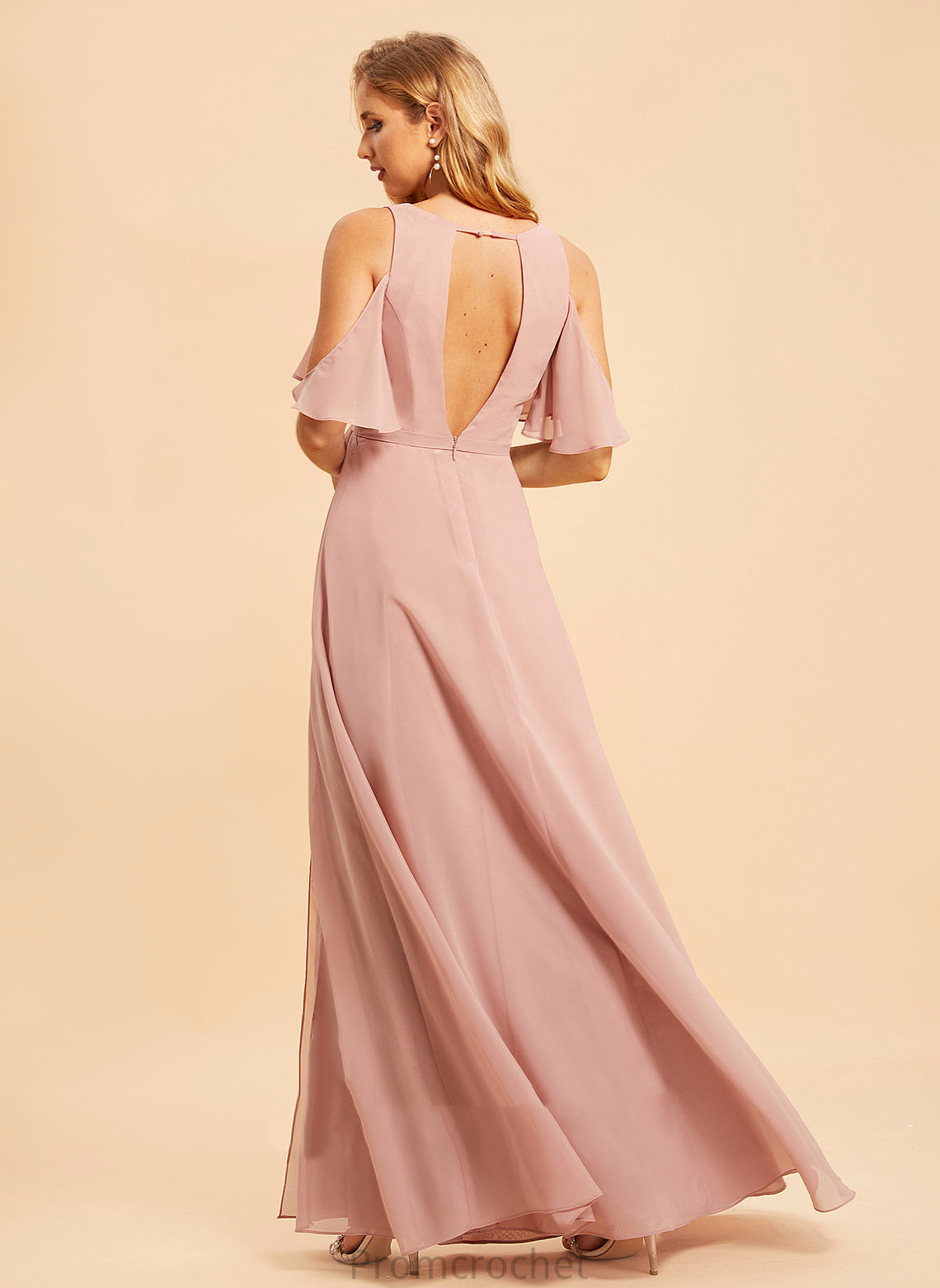 Neckline A-Line Length SplitFront Silhouette Fabric Floor-Length V-neck Embellishment Prudence Spaghetti Staps Off The Shoulder Bridesmaid Dresses