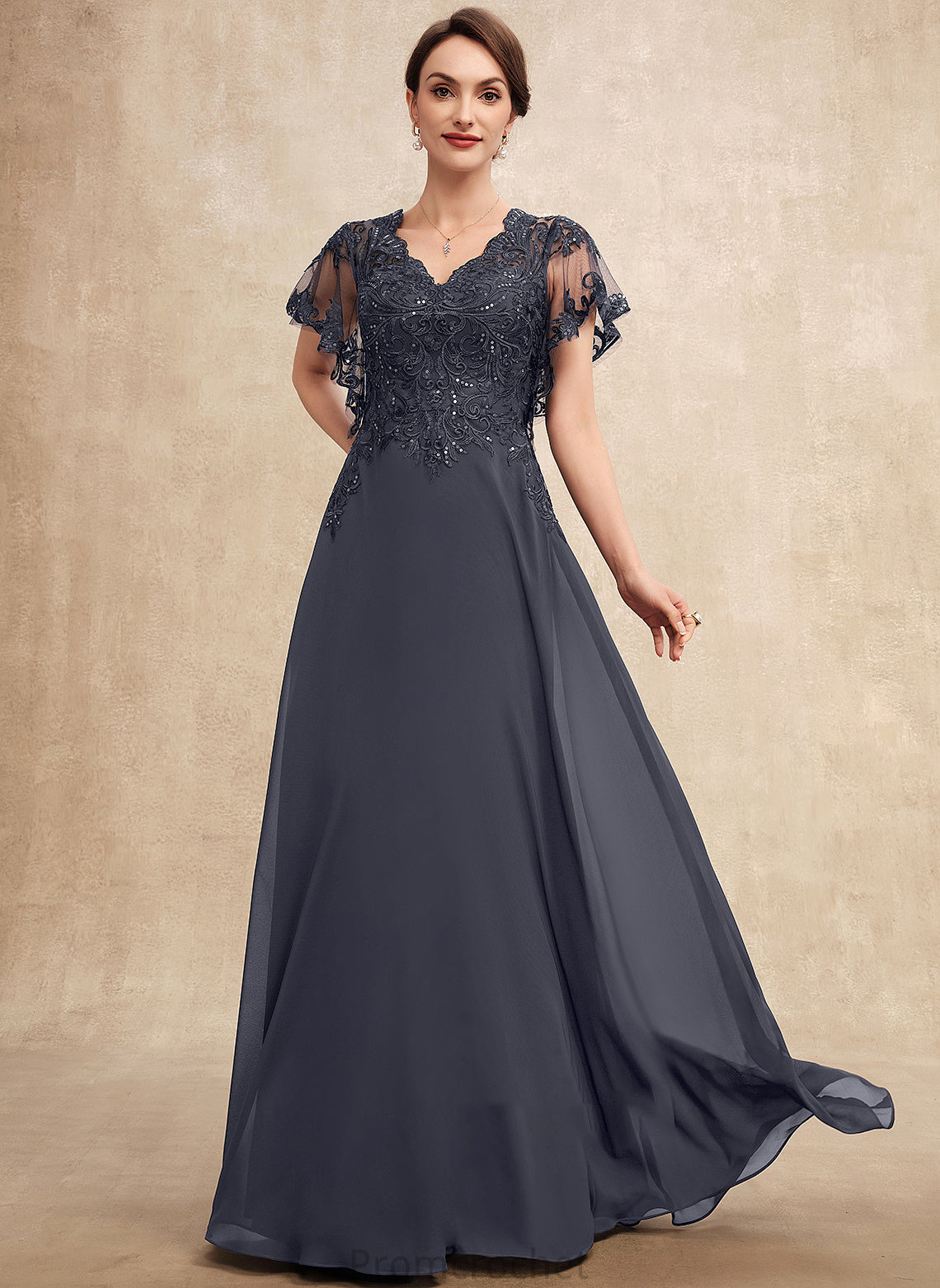 the With of Chiffon A-Line V-neck Mother of the Bride Dresses Dress Phoenix Sequins Mother Lace Bride Floor-Length