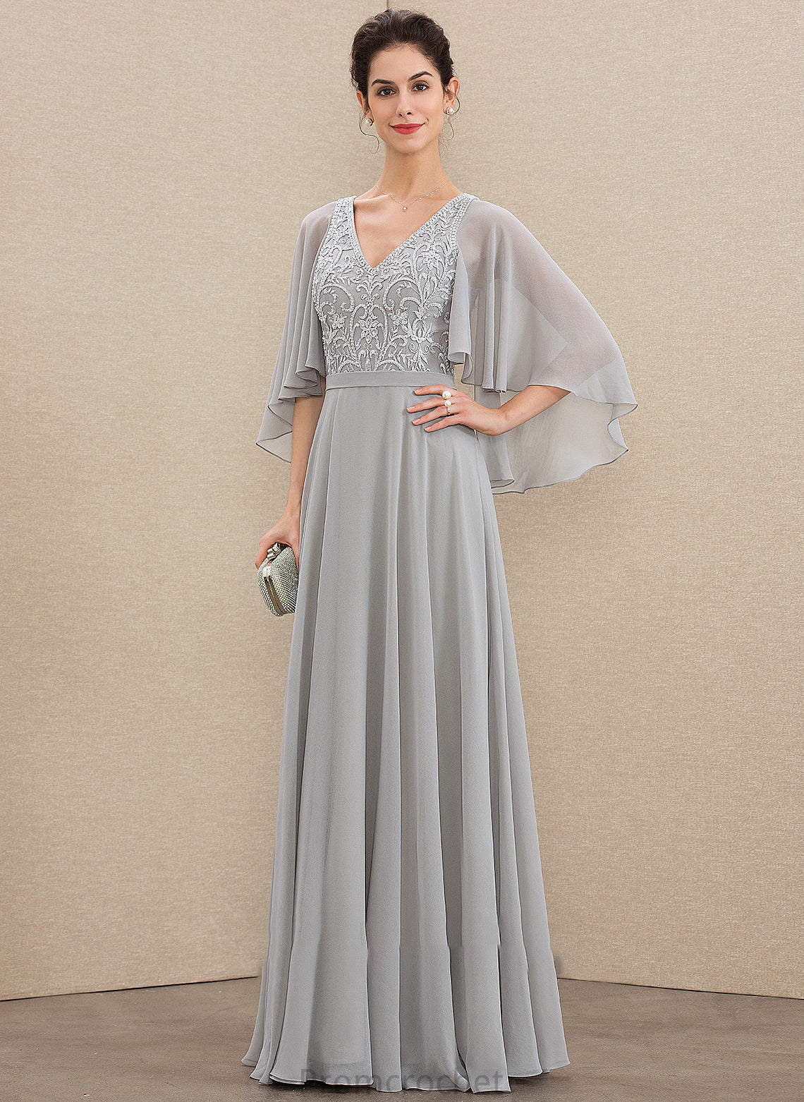 Mother of the Bride Dresses Dress Chiffon the Mother A-Line Lace Floor-Length With V-neck of Bride Beading Sequins Rosie