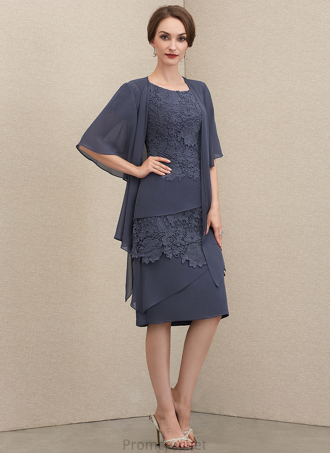 Delaney Mother of the Bride Dresses Neck Mother Chiffon Bride Dress of Scoop Lace the Knee-Length Sheath/Column