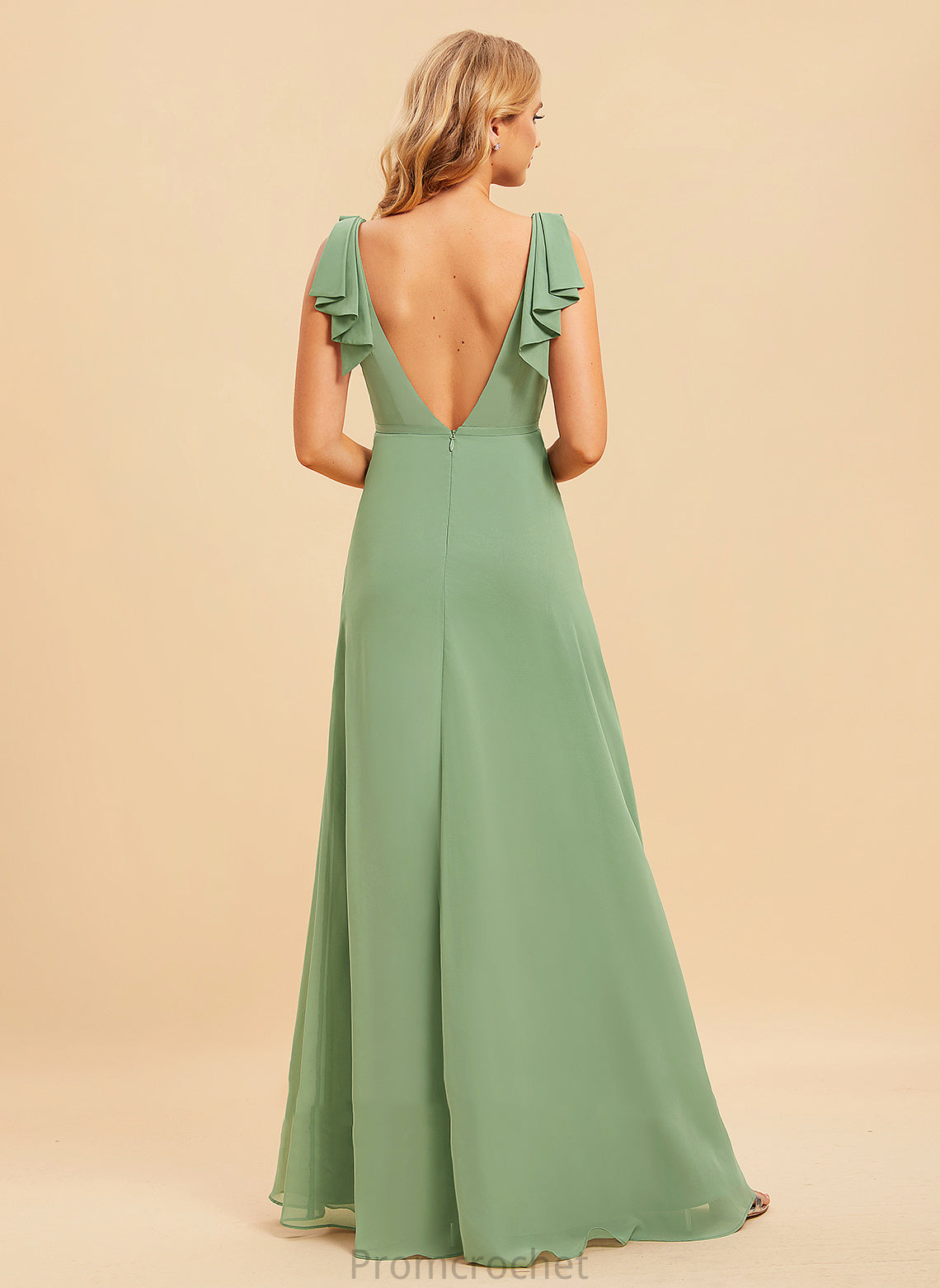 Silhouette Fabric V-neck Ruffle Floor-Length A-Line Embellishment Neckline Length Salome Natural Waist Floor Length Bridesmaid Dresses