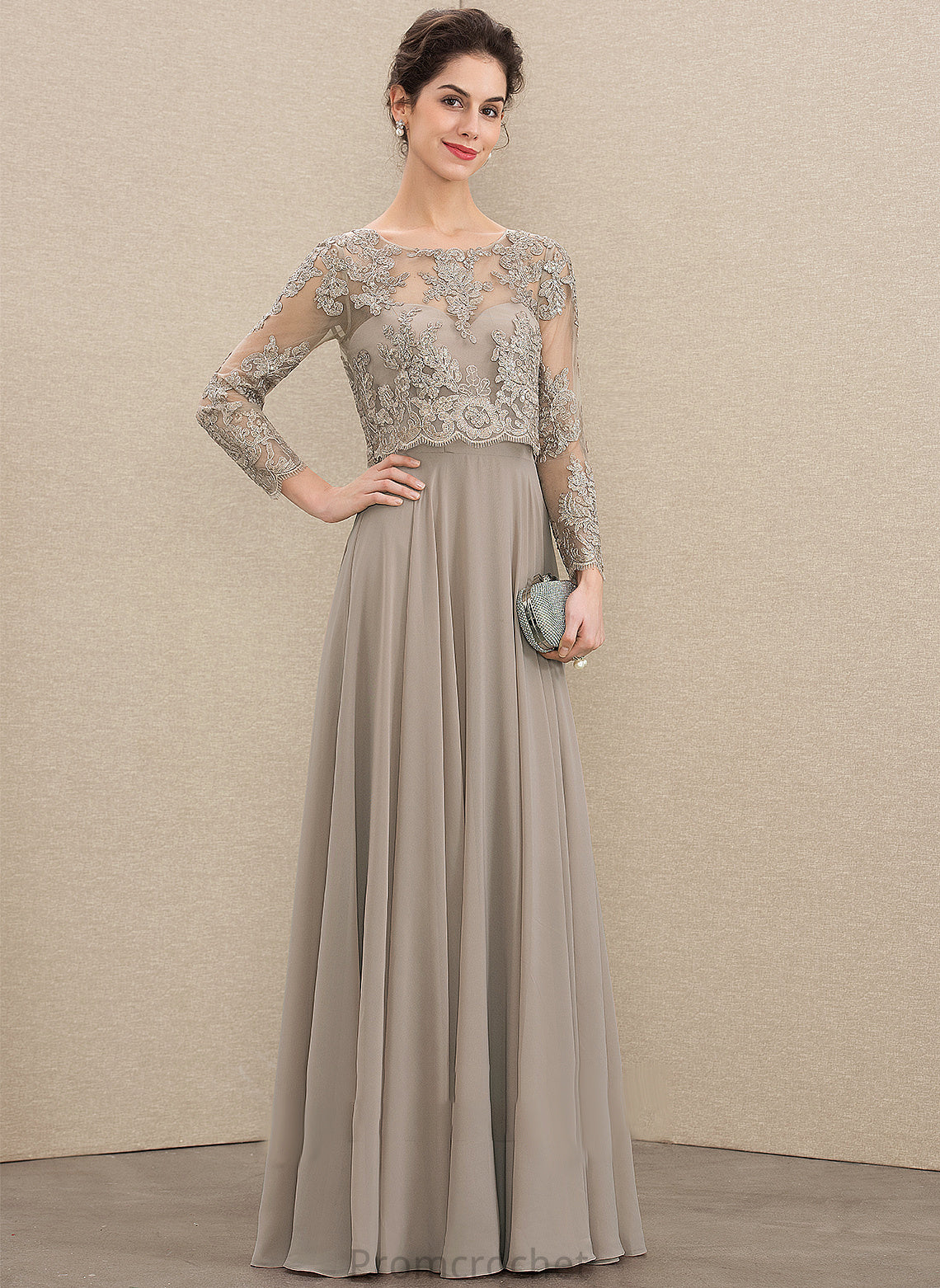 the Floor-Length Chiffon Dress of A-Line Mother Sequins With Scoop Bride Mother of the Bride Dresses Lace Kaliyah Neck