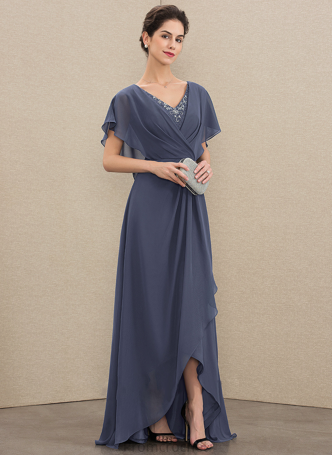 With Mother Chiffon Beading Mother of the Bride Dresses Asymmetrical Bride A-Line V-neck of Naomi Sequins the Dress