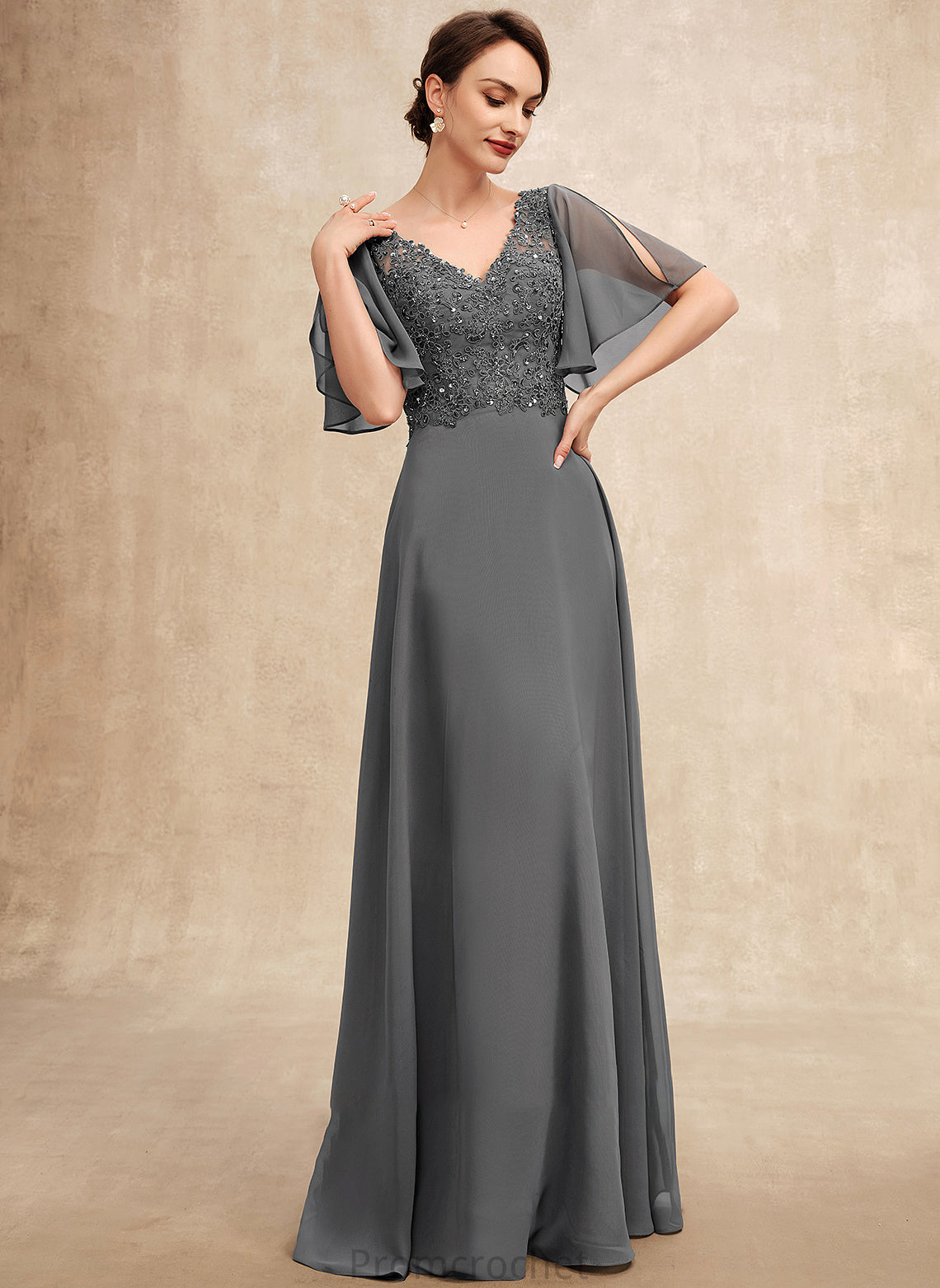 With Mother Beading A-Line Bride Floor-Length Mother of the Bride Dresses V-neck Sequins Chiffon the of Dress Lace Jess