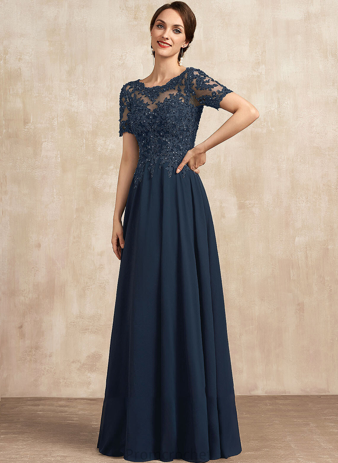 Floor-Length Scoop Beading Dress Chiffon A-Line Mother Neck With Sequins the of Mother of the Bride Dresses Carla Lace Bride