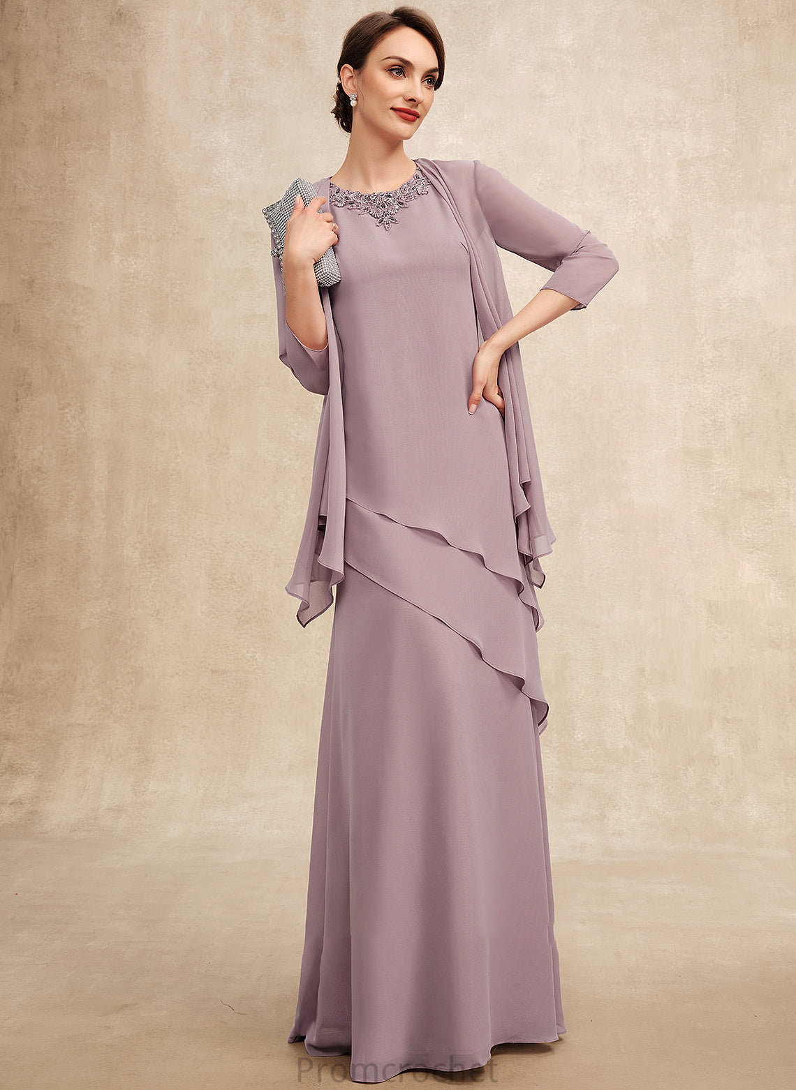 Scoop Beading Mother of the Bride Dresses Chiffon Bride the Dress A-Line Pancy Neck With Mother of Floor-Length