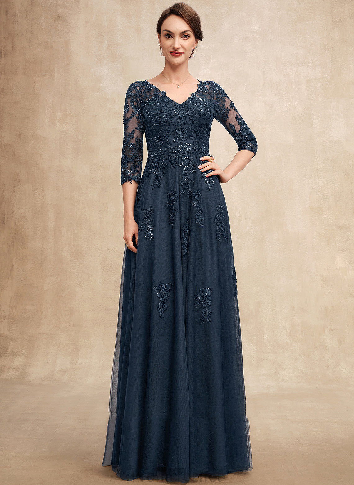 Mother of the Bride Dresses Bride Mother Dress With Tulle the of A-Line Christina Sequins V-neck Floor-Length Lace