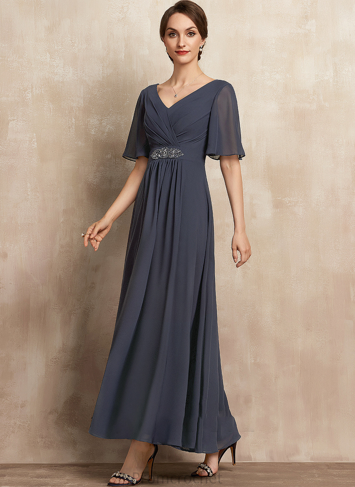 Ankle-Length Mother Chiffon V-neck the Sequins Mother of the Bride Dresses A-Line Bride Lizeth of Dress Beading Ruffle With