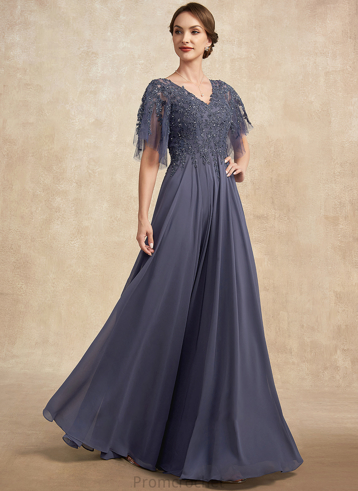 Mother A-Line Dress V-neck Bride the Floor-Length Sequins Lace Chiffon With Briley Mother of the Bride Dresses of Beading