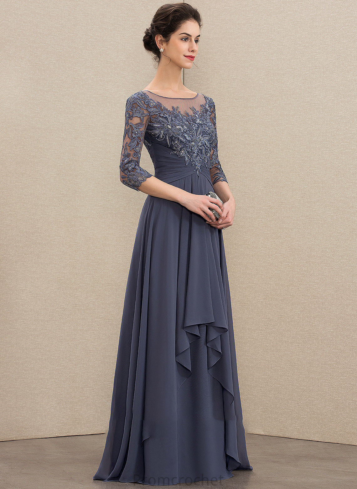 Scoop A-Line Lace Mother Chiffon Neck Tania Cascading of the Bride Mother of the Bride Dresses With Ruffles Floor-Length Dress