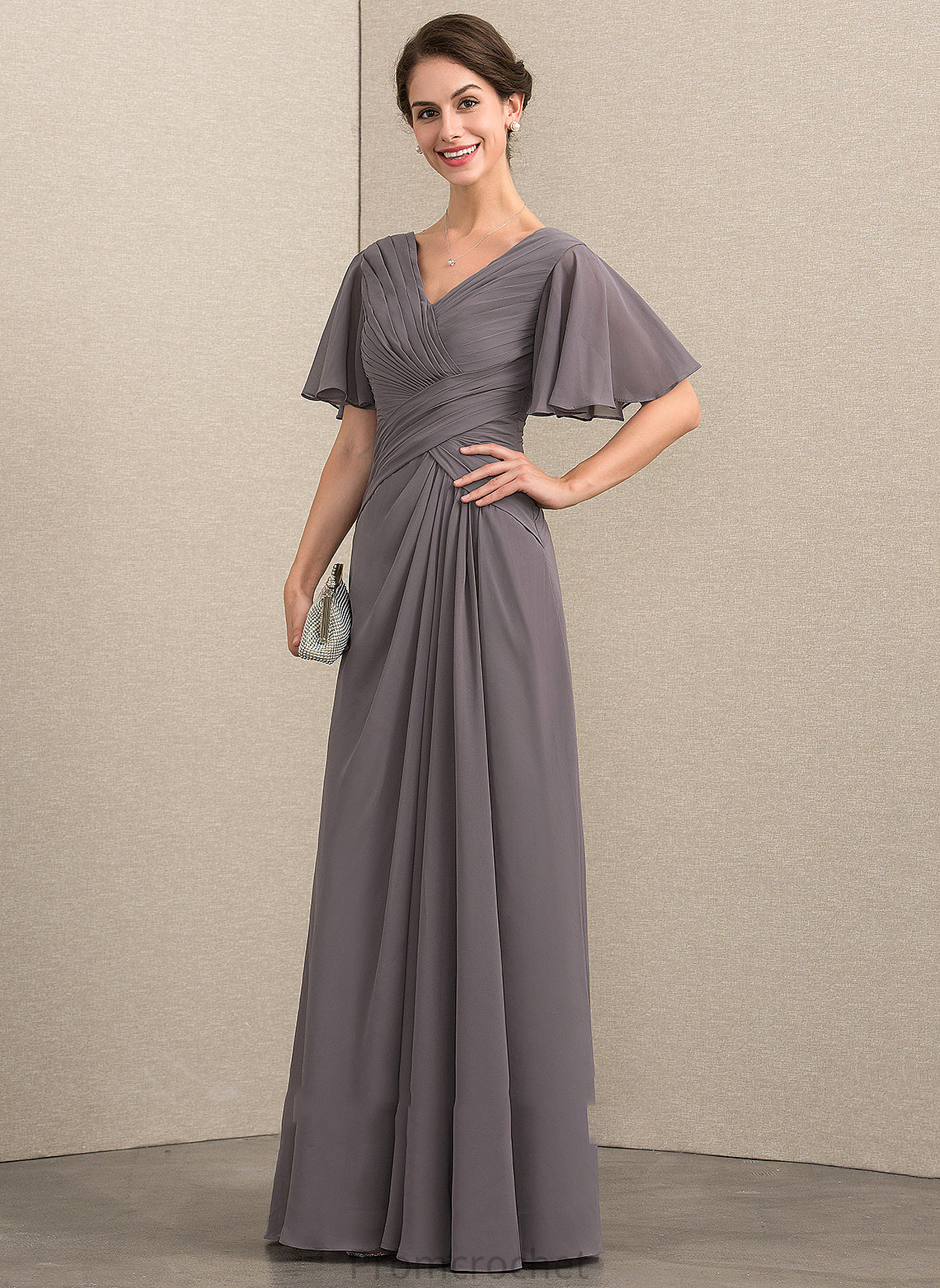 Chiffon Floor-Length Ruffle the Mother A-Line Mother of the Bride Dresses Dress With Bryanna Bride of V-neck