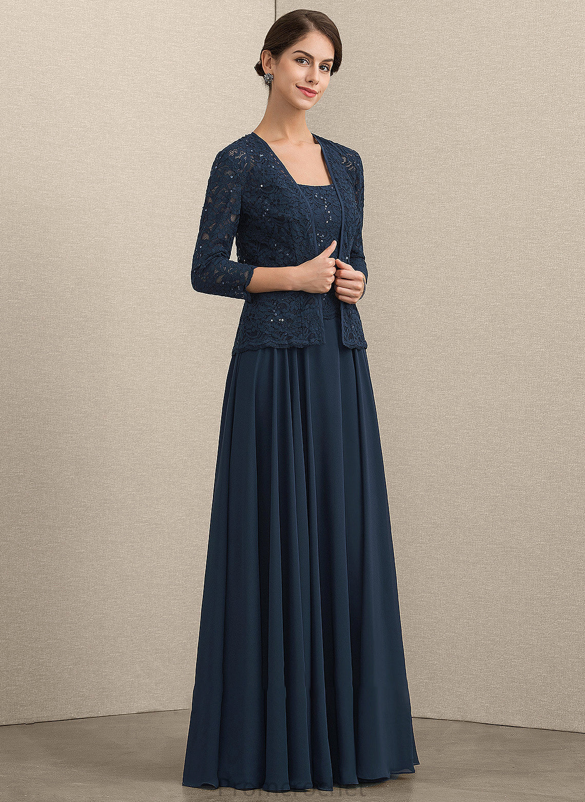 Floor-Length Square Chiffon Sequins Dress the With A-Line Mother Mother of the Bride Dresses Neckline Lace Olympia of Bride